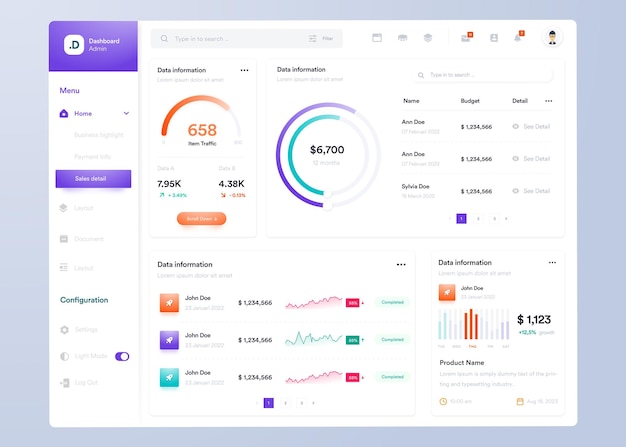 Vector infographic dashboard ui ux design with graphs charts and diagrams web interface template