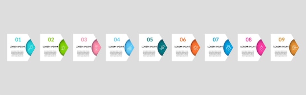 Vector Infographic design business template met pictogrammen en 9 opties of stappen