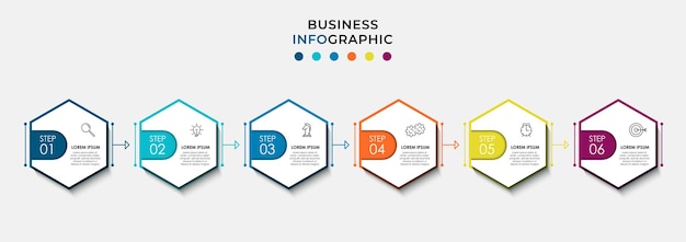 アイコンと6つのオプションまたはステップを持つベクトルインフォグラフィックデザインビジネステンプレート