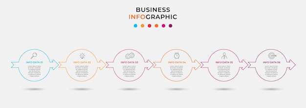 Modello di business di progettazione infografica vettoriale con icone e 6 opzioni o passaggi