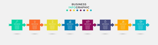Modello di business di progettazione infografica vettoriale con icone e 8 opzioni o passaggi