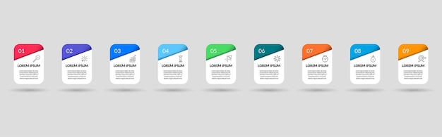 Vector vector infographic design business template with icons and 9 options or steps