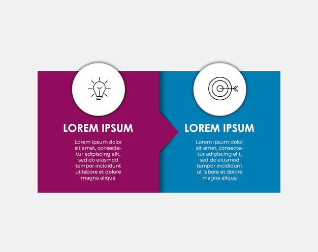 아이콘과 2개의 옵션 또는 단계가 있는 벡터 인포그래픽 디자인 그림 비즈니스 템플릿
