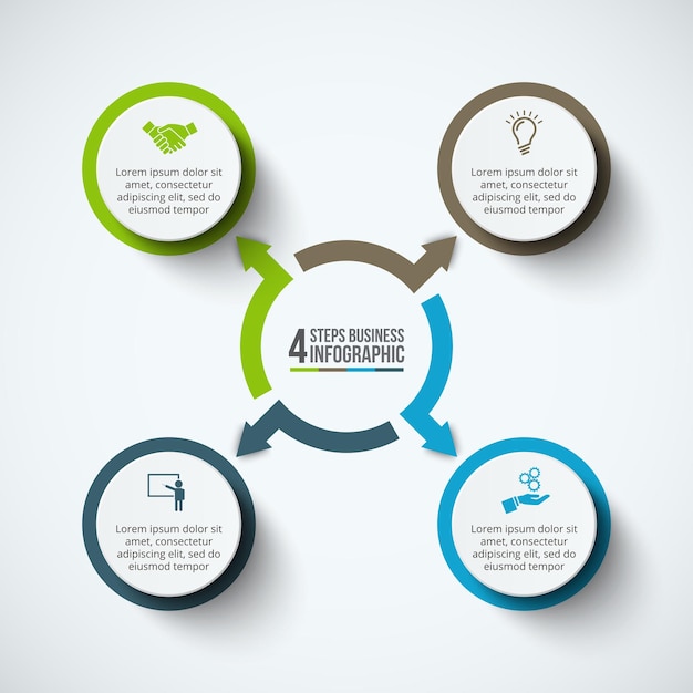 Modello di progettazione infografica vettoriale concetto di business con 4 cerchi e frecce