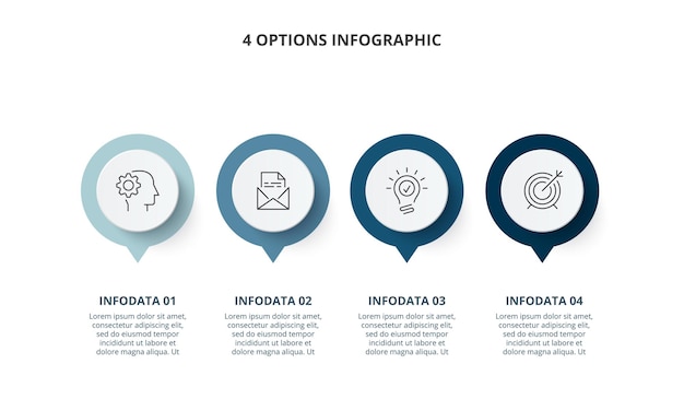 Modello di progettazione infografica vettoriale. concetto di business con 4 opzioni, parti, passaggi o processi.