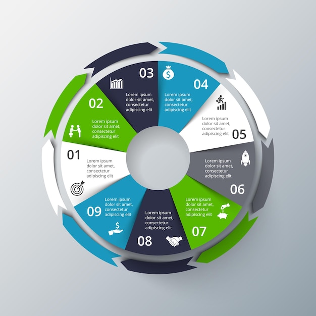 9 옵션 부품 단계 또는 프로세스 벡터 infographic 디자인 서식 파일 비즈니스 개념