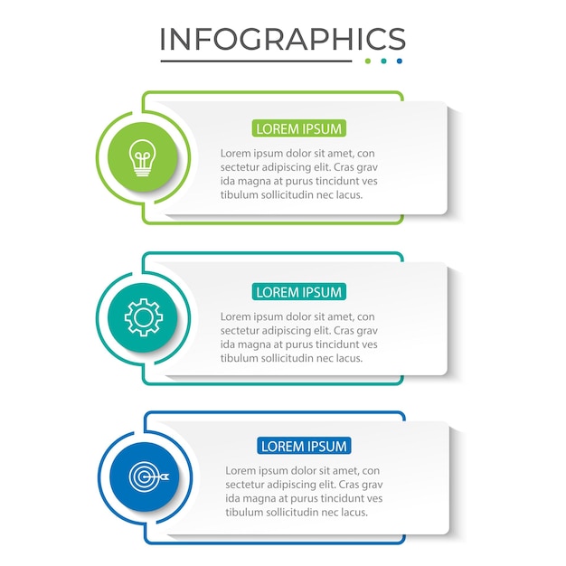 Vettore modello di progettazione di infografica vettoriale con 3 opzioni o passaggi