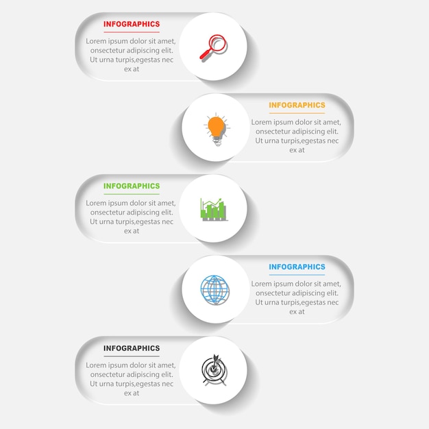 Modello di progettazione infografica vettoriale con 5 opzioni o passaggi