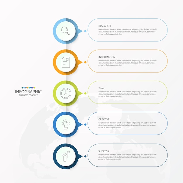 Vector Infographic design template with thin line icons and 5 options, process or steps.