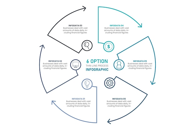 アイコンと 6 つのオプションまたは手順を使用したベクター インフォ グラフィック デザイン ビジネス コンセプトのインフォ グラフィックができます