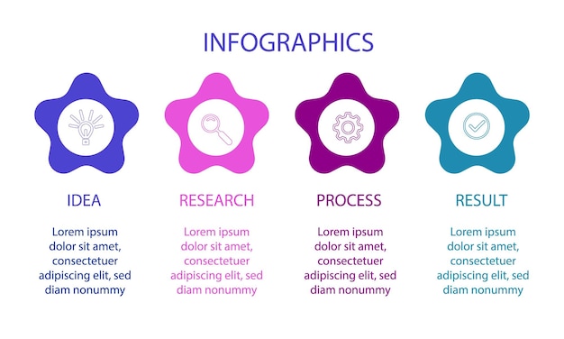 Векторный инфографический дизайн с иконками схема процесса блок-схемы информационный график инфографика для бизнеса