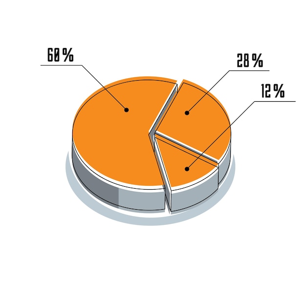 Elemento infografico vettoriale, segmenti percentuali cerchio 3d illustrazione isolato su sfondo bianco.