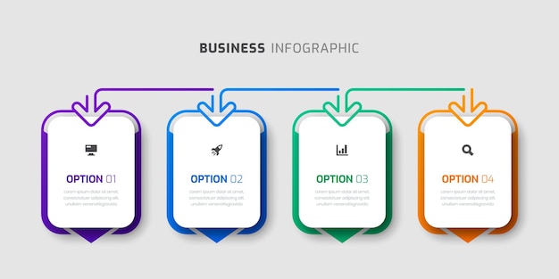 Vector Infographic Label Design Template with Arrows Icons and 4 Options for Presentation