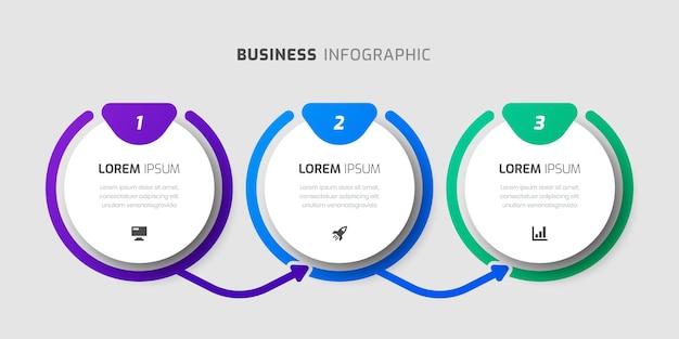 벡터 원형 화살표 아이콘과 프리젠테이션용 숫자 3개가 포함된 벡터 인포그래픽 라벨 디자인 템플릿