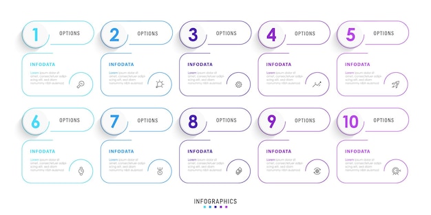 Vector Infographic label design template with icons and 10 options or steps.