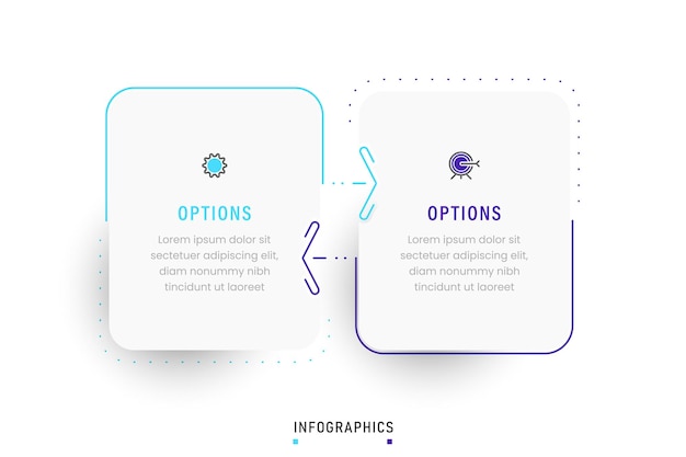 Modello di progettazione etichetta infografica vettoriale con icone e 2 opzioni o passaggi. può essere utilizzato per il processo