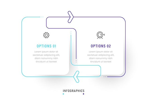 Vector Infographic label design template with icons and 2 options or steps. Can be used for process