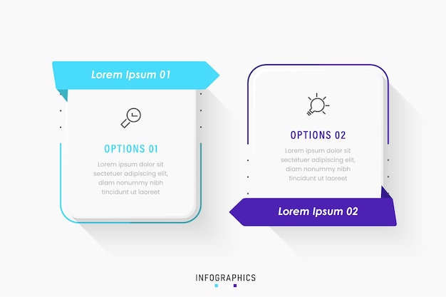 Vector Infographic label design template with icons and 2 options or steps. Can be used for process