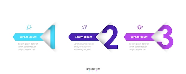 Modello di progettazione etichetta infografica vettoriale con icone e 3 opzioni o passaggi può essere utilizzato per il processo