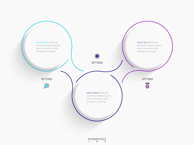 Modello di progettazione etichetta infografica vettoriale con icone e 3 opzioni o passaggi può essere utilizzato per il processo