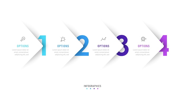 아이콘 및 4가지 옵션 또는 단계가 있는 벡터 인포그래픽 레이블 디자인 템플릿 프로세스에 사용할 수 있습니다.
