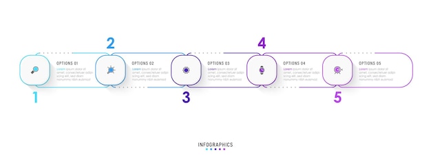 Modello di progettazione etichetta infografica vettoriale con icone e 5 opzioni o passaggi. può essere utilizzato per il processo