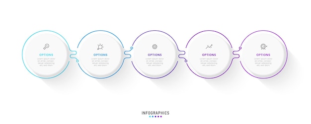 Modello di progettazione etichetta infografica vettoriale con icone e 5 opzioni o passaggi