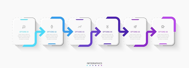 Modello di progettazione etichetta infografica vettoriale con icone e 6 opzioni o passaggi. può essere utilizzato per il processo