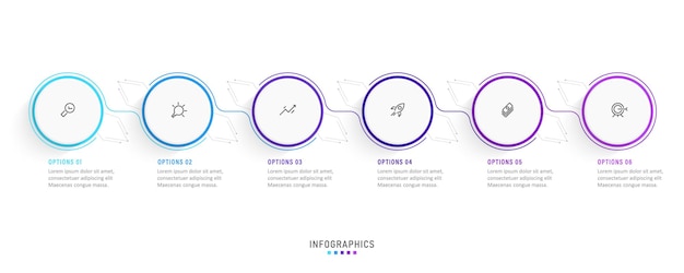 Modello di progettazione etichetta infografica vettoriale con icone e 6 opzioni o passaggi