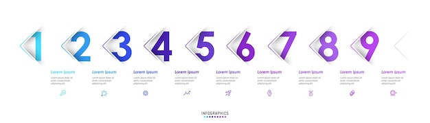 Vector infographic label design template with icons and 9 options or steps can be used for process