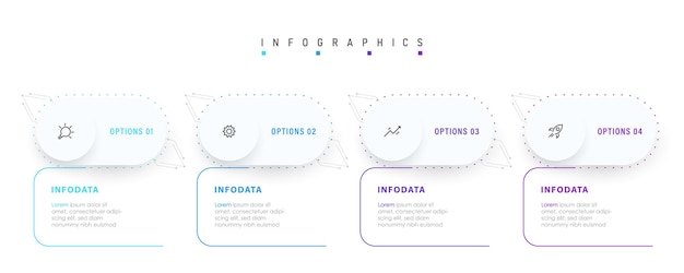 アイコンと4つのオプションまたはステップを含むベクトルインフォグラフィックラベルデザインテンプレート