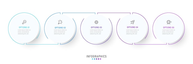 アイコンと5つのオプションまたはステップを含むベクトルインフォグラフィックラベルデザインテンプレートプロセスに使用できます