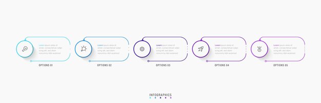 アイコンと5つのオプションまたはステップを含むベクトルインフォグラフィックラベルデザインテンプレートプロセスに使用できます