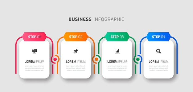 Vector infographic label design template with square icons and 4 steps for presentation