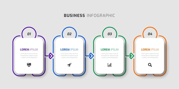 가는 선 아이콘 및 프레젠테이션을 위한 4개의 숫자가 있는 벡터 인포그래픽 라벨 디자인 템플릿
