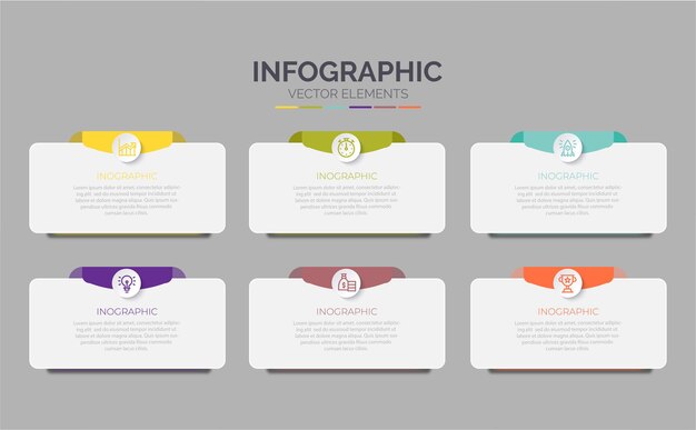 Vector infographic label ontwerpsjabloon met pictogrammen en 6 opties kunnen worden gebruikt voor het proces