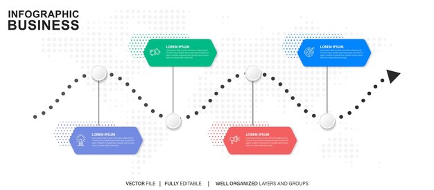 Вектор Шаблон векторной инфографики с значками 4 варианта или шага инфографика для бизнес-концепции
