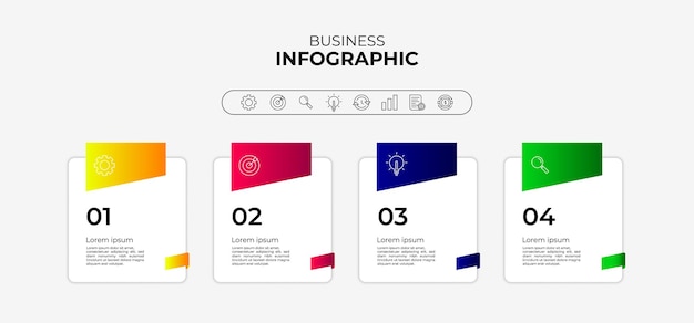 Шаблон векторной инфографической этикетки с иконками 4 варианта или шага Инфографика для бизнес-концепции Может использоваться для информационных графических блок-схем, презентаций, веб-сайтов, баннеров и многого другого