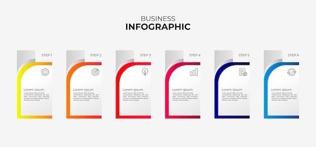 아이콘이 있는 벡터 인포그래픽 레이블 템플릿 비즈니스 개념에 대한 6가지 옵션 또는 단계 인포그래픽 정보 그래픽 순서도 프레젠테이션 웹 사이트 배너 등에 사용할 수 있습니다