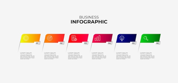 Modello di etichetta infografica vettoriale con icone 6 opzioni o passaggi infografica per il concetto di business può essere utilizzato per informazioni grafiche diagrammi di flusso presentazioni siti web banner e altro ancora