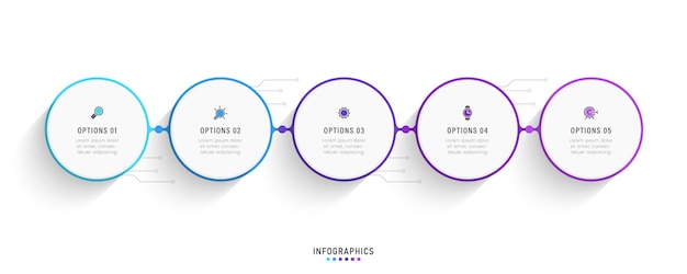 Vector Infographic labelontwerpsjabloon met pictogrammen en 5 opties of stappen Kan worden gebruikt voor proces