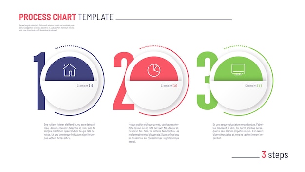 ベクター インフォ グラフィック番号付きプロセス チャート テンプレート 3 つのステップ