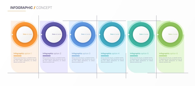 Vector vector infographic ontwerp sjabloon zes opties stappen niveaus