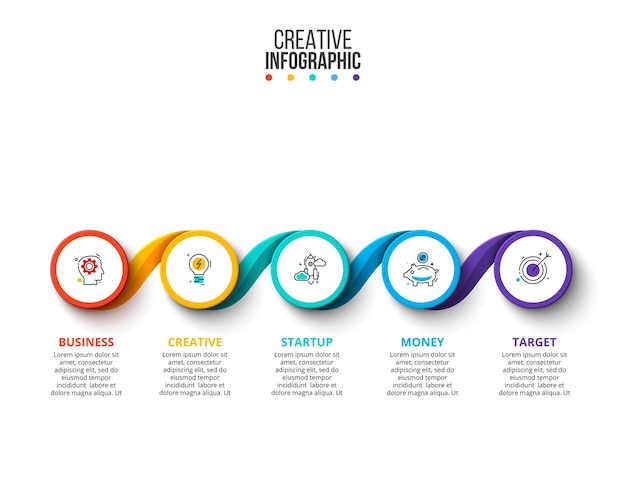 Vector infographic ontwerpsjabloon Bedrijfsconcept met 5 opties onderdelen stappen of processen
