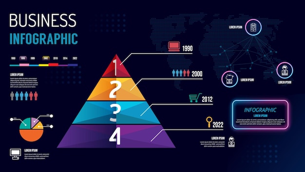 Vector infographic piramide labelsjabloon met pictogrammen online zakelijke pictogram neon kan worden gebruikt voor infographics stroomschema's presentaties websites banners gedrukte materialen