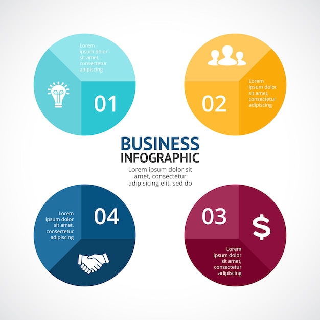 Vector Infographic Presentation template Circle diagram chart 4 steps parts