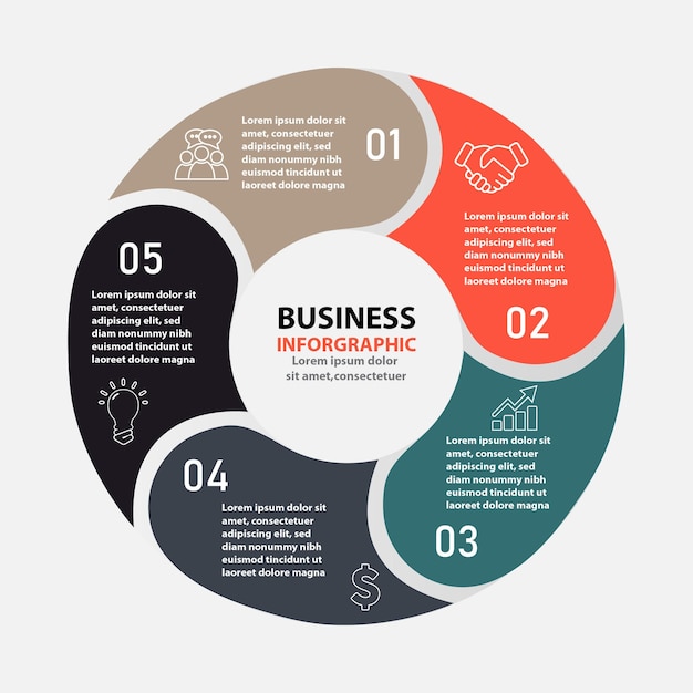 vector infographic presentation template circle diagram chart 5 steps parts with icon