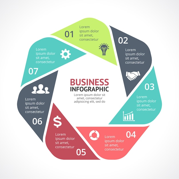 Vector Infographic Presentation template Circle diagram chart 7 steps parts