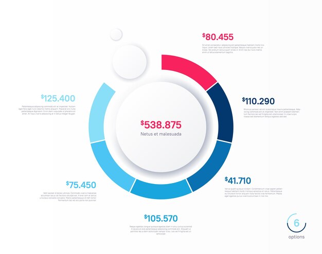 Vector vector infographic ronde grafiek sjabloon zes opties stappen delen