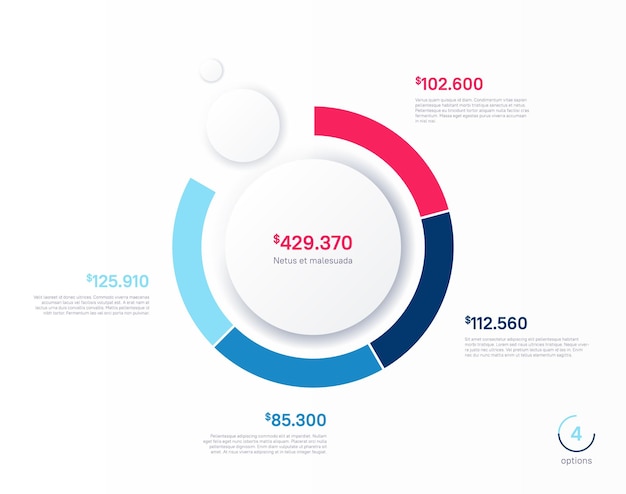 Vector infographic round chart template Four options steps parts